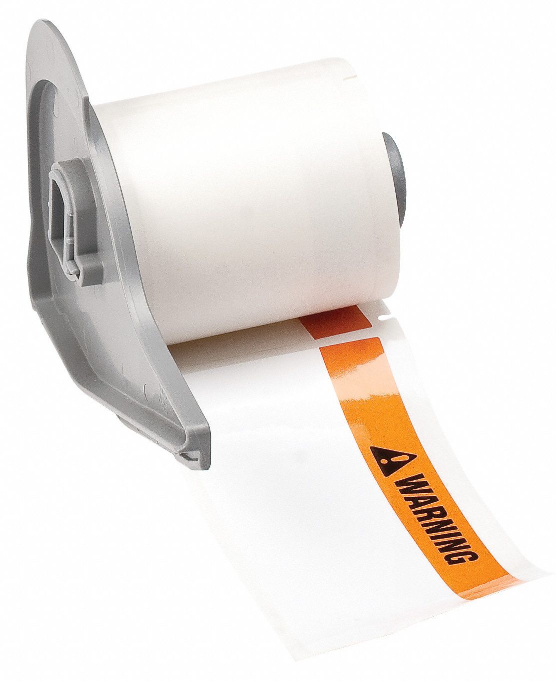 Pre-Cut Label Stock Roll: Warning, Orange Header, 1 29/32 in x 4 in, 4 in x 1 29/32 in, Polyester