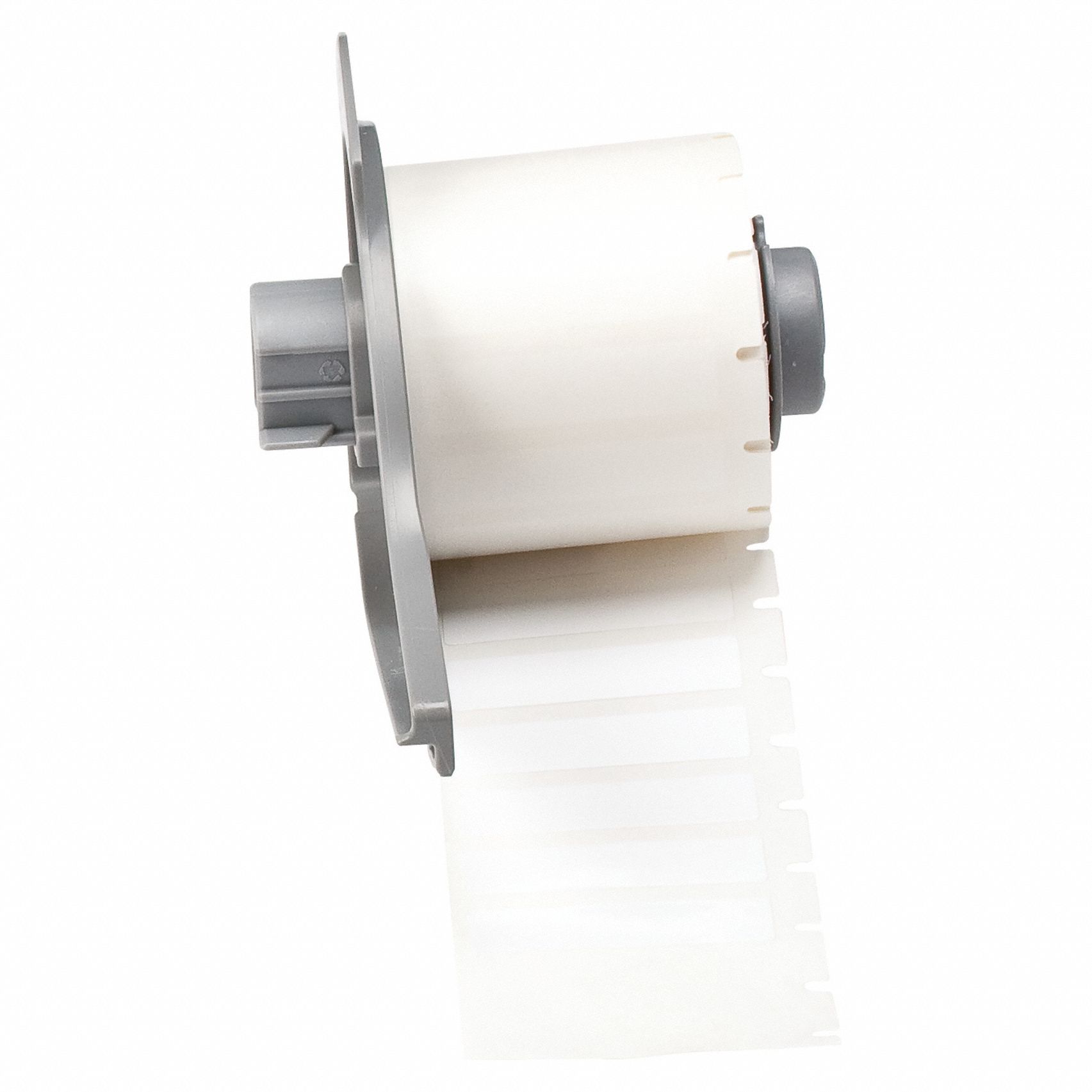 Pre-Cut Label Stock Roll: 3/8 in x 1 1/2 in, 1 1/2 in x 3/8 in, Polyester, White