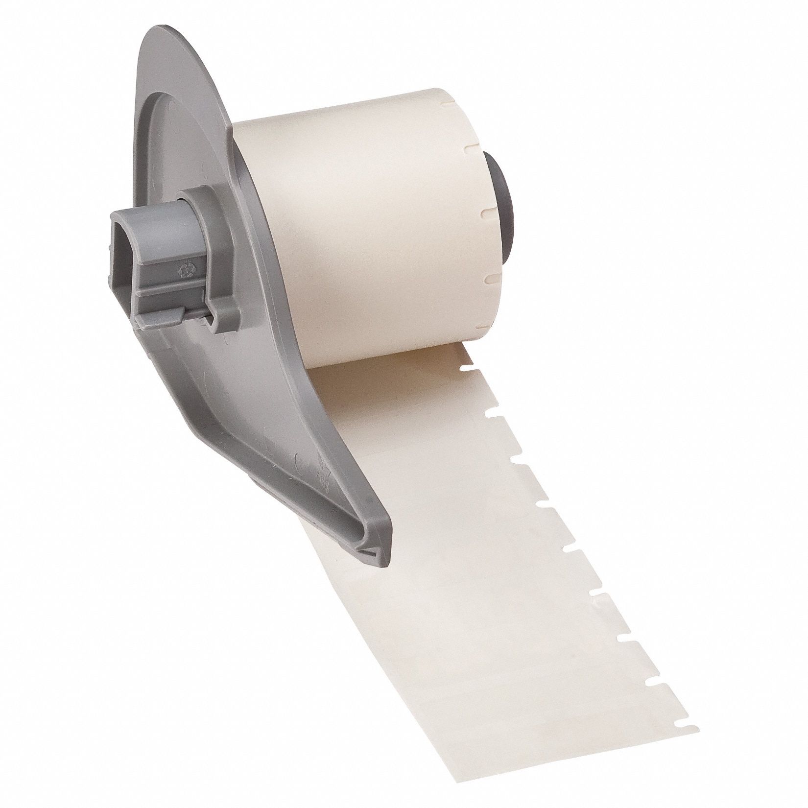 Pre-Cut Label Stock Roll: 3/8 in Label Ht, 1 1/2 in Label Wd, 3/8 in Roll Lg, Autoclavable Polyester