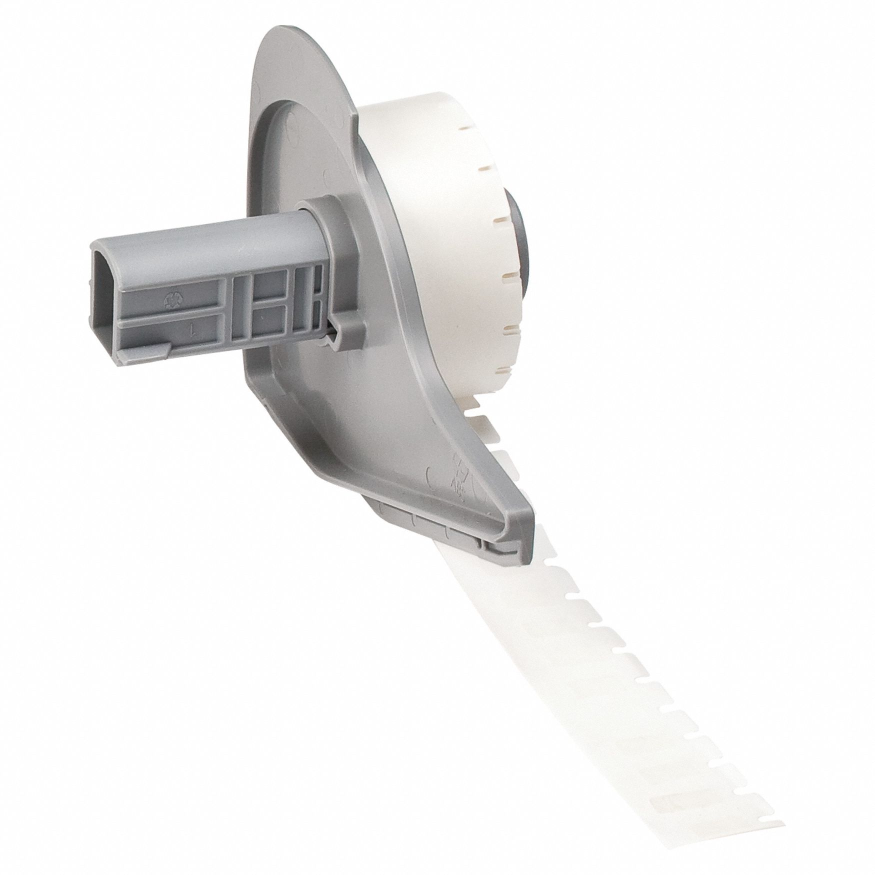Pre-Cut Label Stock Roll: 13/64 in Label Ht, 11/32 in Label Wd, 13/64 in Roll Lg, Clear