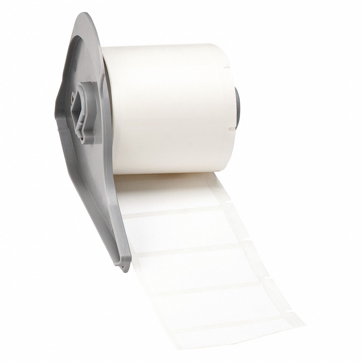 Pre-Cut Label Stock Roll: 1/4 in Label Ht, 1 29/32 in Label Wd, 1/4 in Roll Lg, White