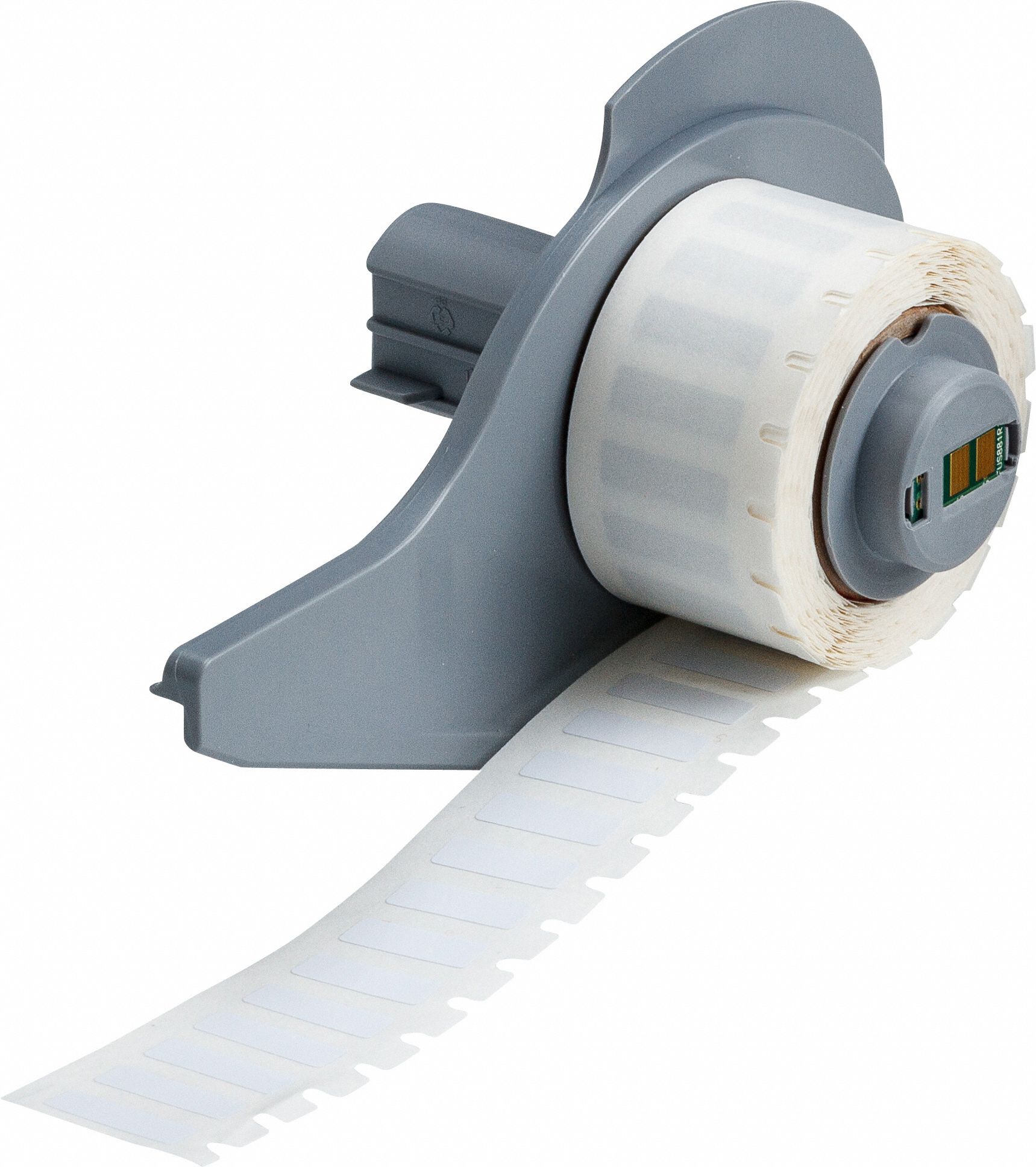 Pre-Cut Label Stock Roll: 13/64 in x 21/32 in, 21/32 in x 13/64 in, Polyester, White (Gloss)