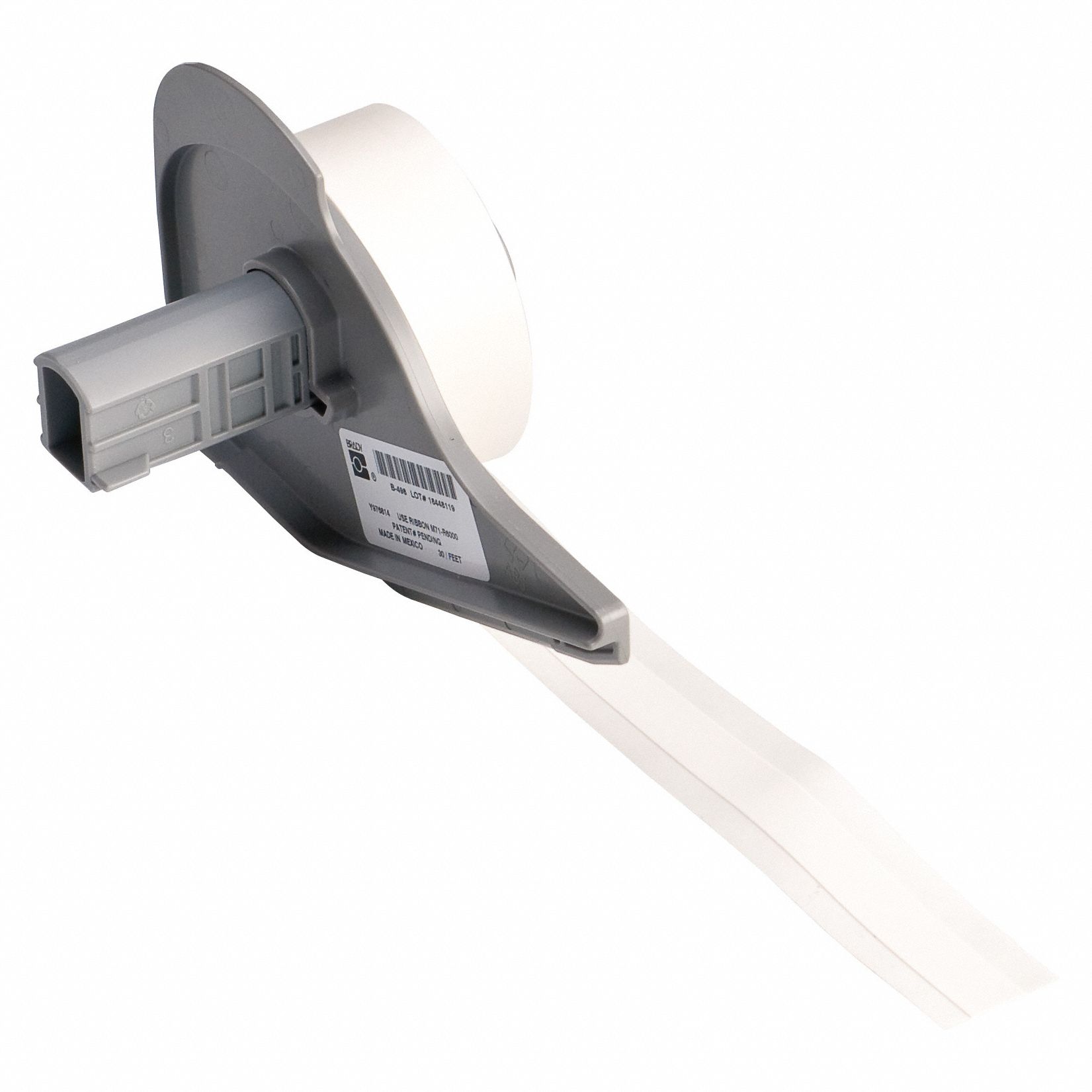 Continuous Label Stock: 3/8 in, 3/8 in x 30 ft, Vinyl, White