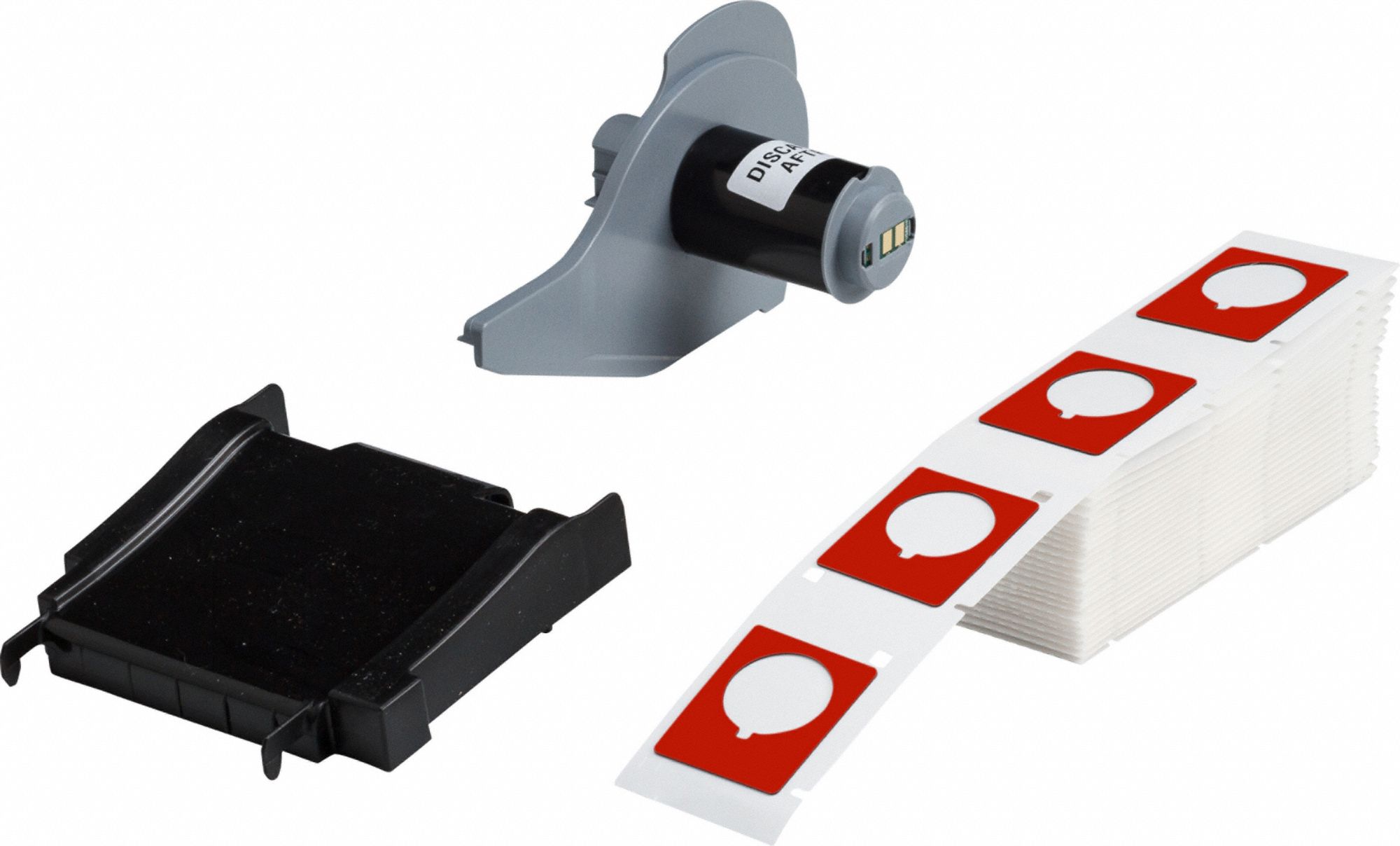 Pre-Cut Label Stock Roll: 1 1/2 in x 1 13/64 in, Polyester, Red (Gloss), 100 Labels per Roll