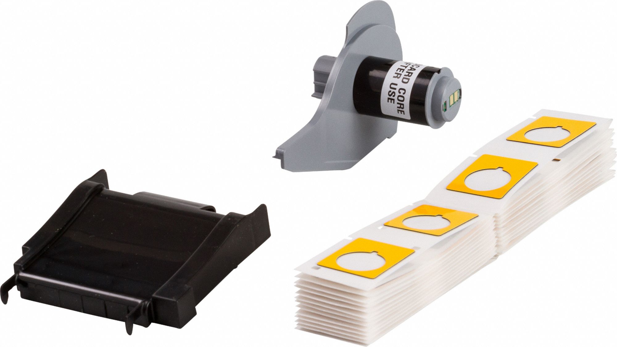 Pre-Cut Label Stock Roll: 1 1/2 in x 1 13/64 in, Polyester, Yellow (Gloss), 100 Labels per Roll