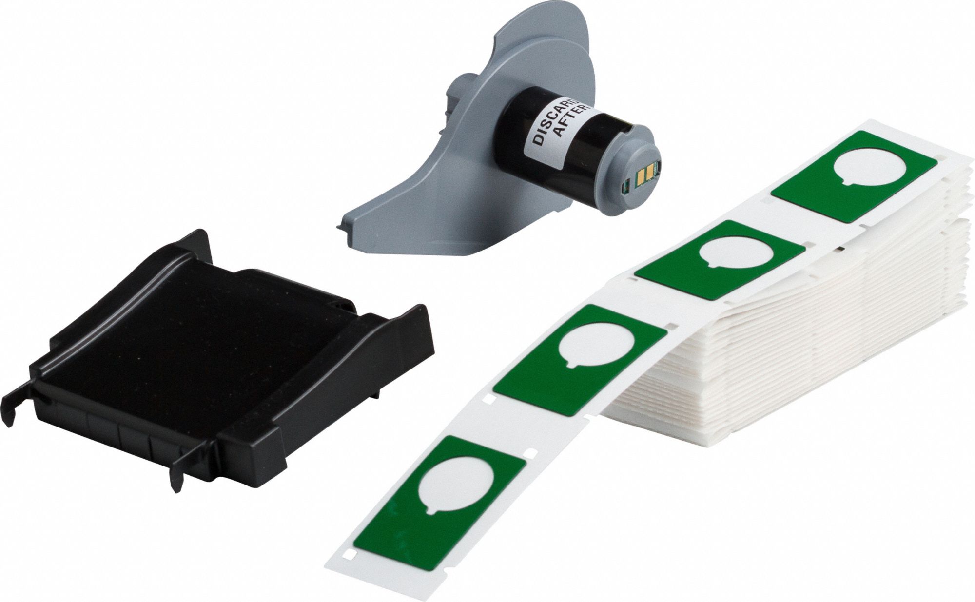Pre-Cut Label Stock Roll: 1 29/32 in x 1 13/64 in, Polyester, Green (Gloss), 100 Labels per Roll