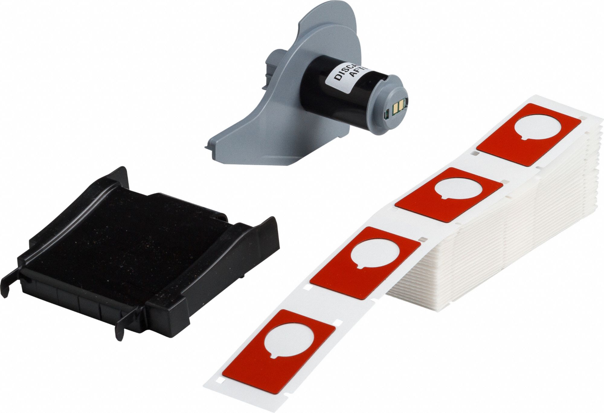 Pre-Cut Label Stock Roll: 1 29/32 in x 1 13/64 in, Polyester, Red (Gloss), 100 Labels per Roll