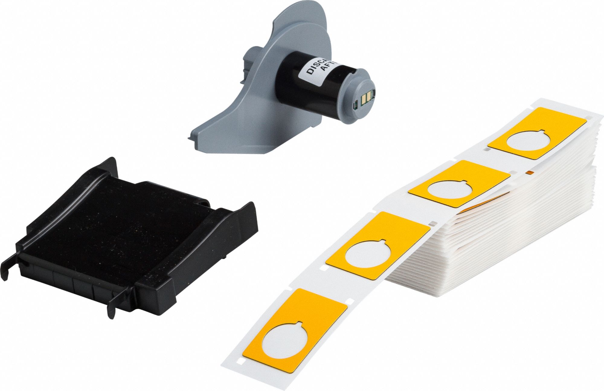 Pre-Cut Label Stock Roll: 1 29/32 in x 1 13/64 in, Polyester, Yellow (Gloss), 100 Labels per Roll