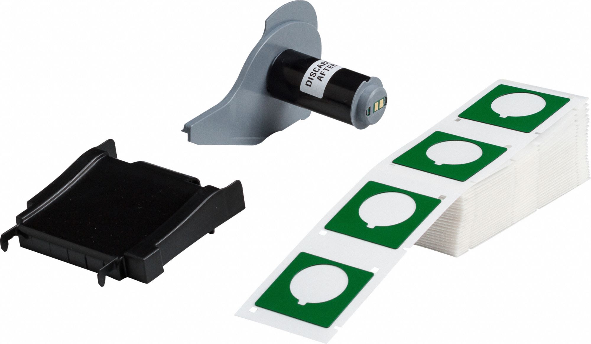 Pre-Cut Label Stock Roll: 1 51/64 in x 1 51/64 in, Polyester, Green (Gloss), 100 Labels per Roll