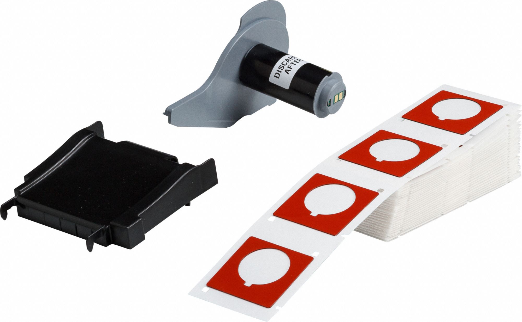 Pre-Cut Label Stock Roll: 1 51/64 in x 1 51/64 in, Polyester, Red (Gloss), 100 Labels per Roll