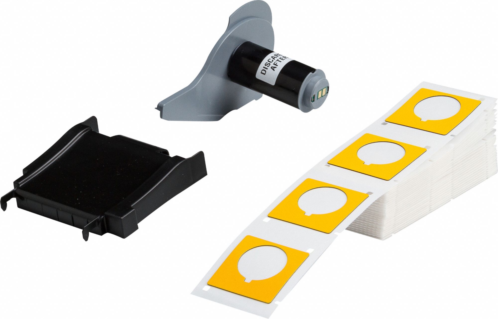 Pre-Cut Label Stock Roll: 1 51/64 in x 1 51/64 in, Polyester, Yellow (Gloss), 100 Labels per Roll