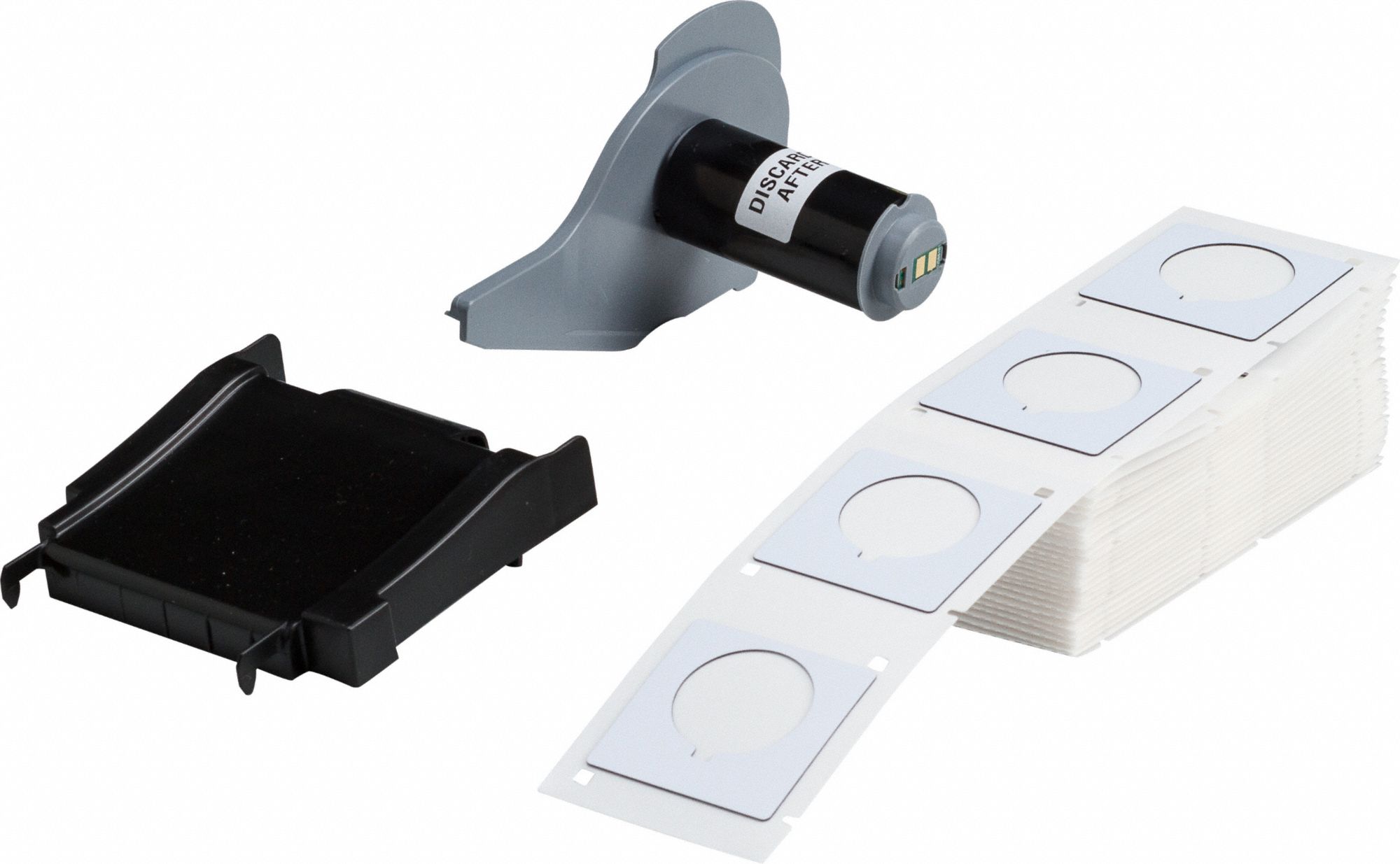 Pre-Cut Label Stock Roll: 1 51/64 in x 1 51/64 in, Polyester, White (Gloss), 100 Labels per Roll