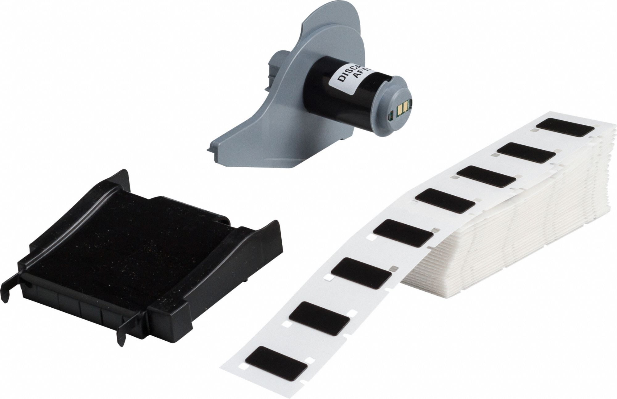 Pre-Cut Label Stock Roll: 31/64 in x 1 1/16 in, Polyester, Black (Gloss), 200 Labels per Roll