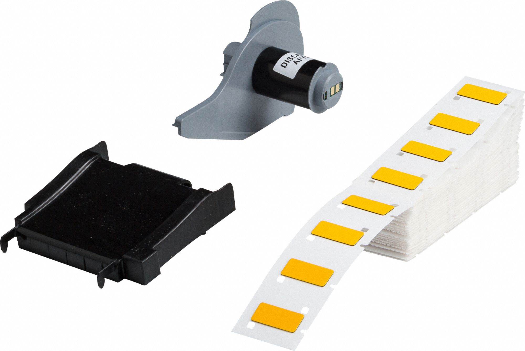 Pre-Cut Label Stock Roll: 31/64 in x 1 1/16 in, Polyester, Yellow (Gloss), 200 Labels per Roll