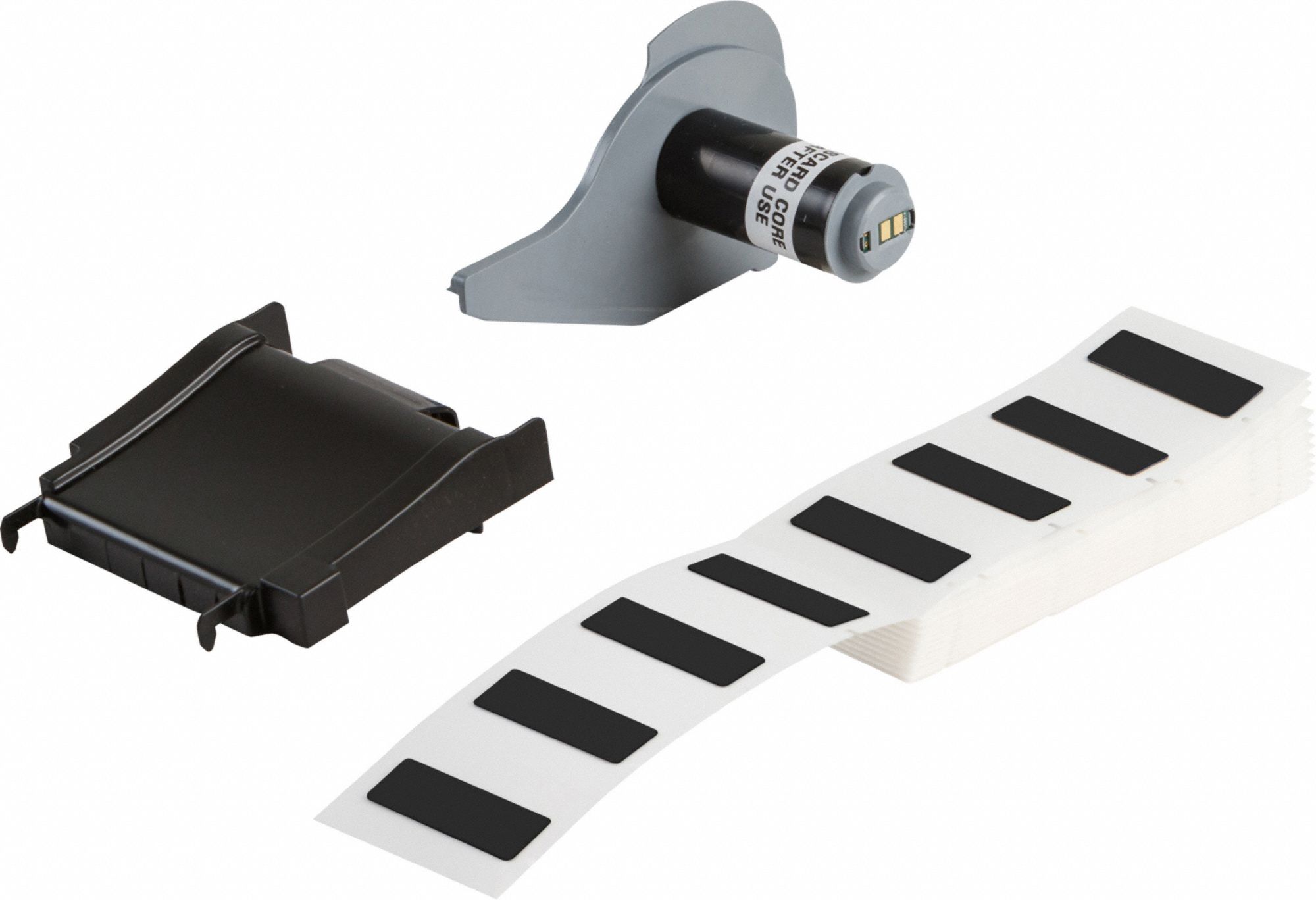 Pre-Cut Label Stock Roll: 19/32 in x 19/32 in, Polyester, Black (Gloss), 100 Labels per Roll
