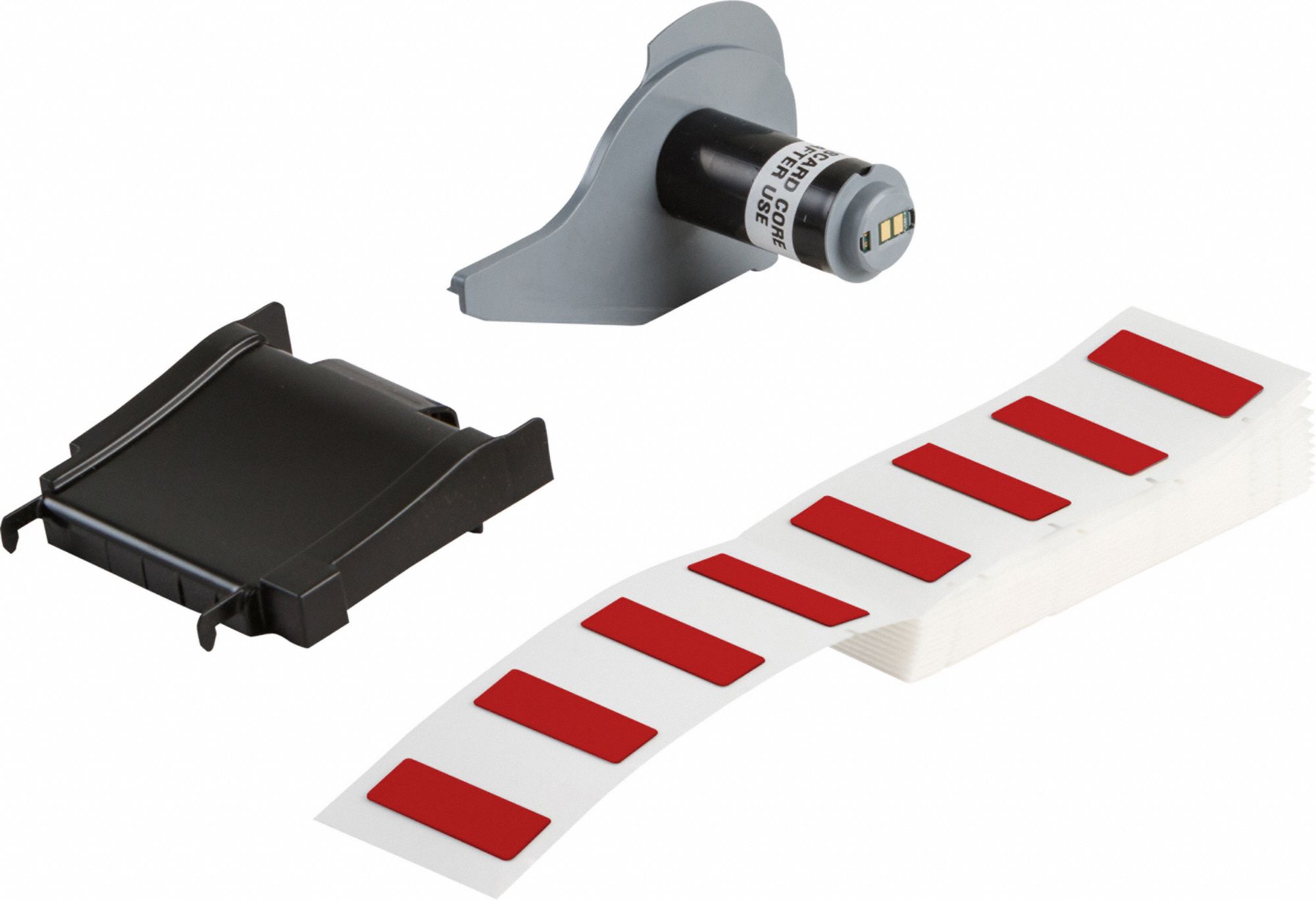 Pre-Cut Label Stock Roll: 19/32 in x 19/32 in, Polyester, Red (Gloss), 100 Labels per Roll