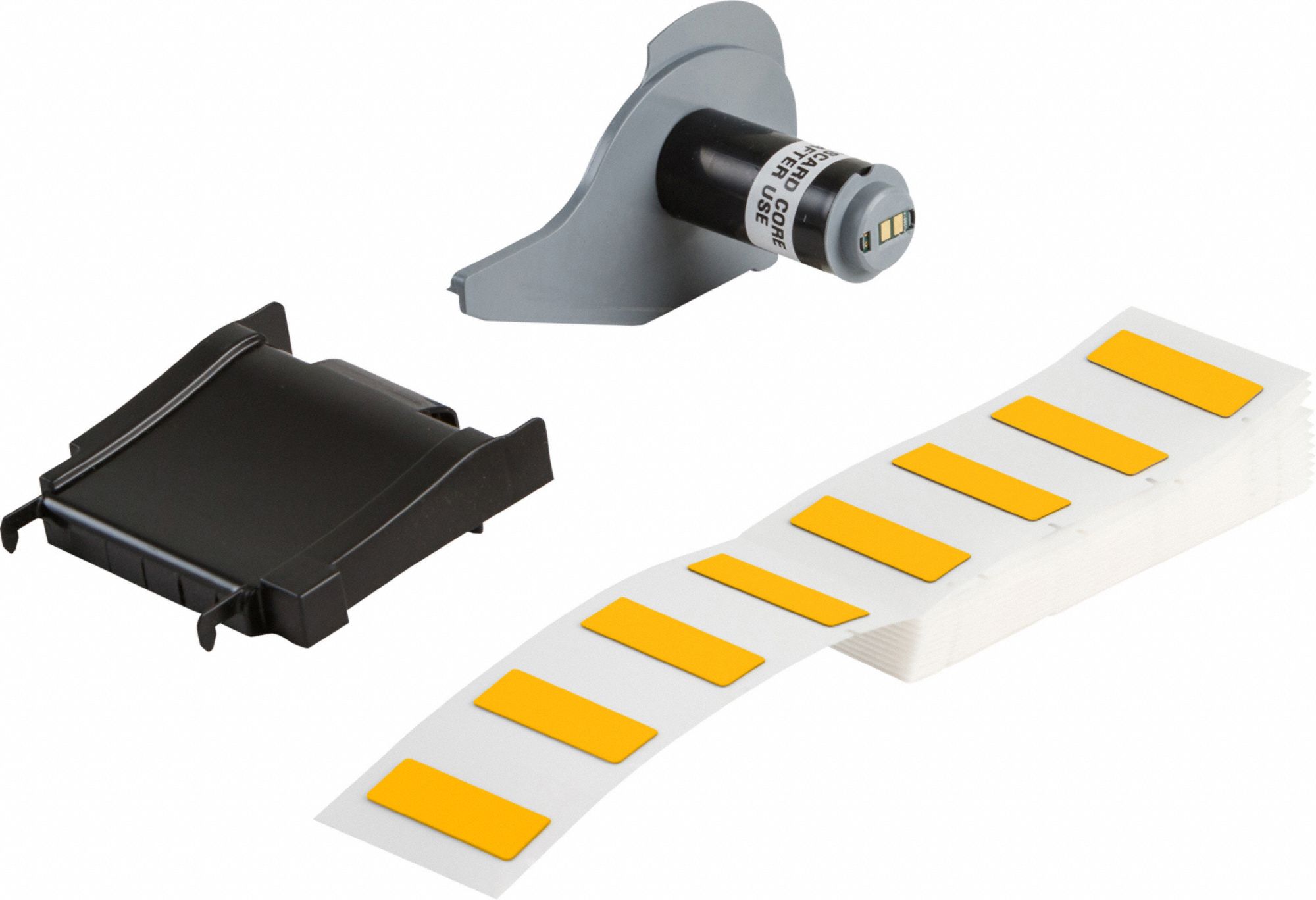 Pre-Cut Label Stock Roll: 19/32 in x 19/32 in, Polyester, Yellow (Gloss), 100 Labels per Roll