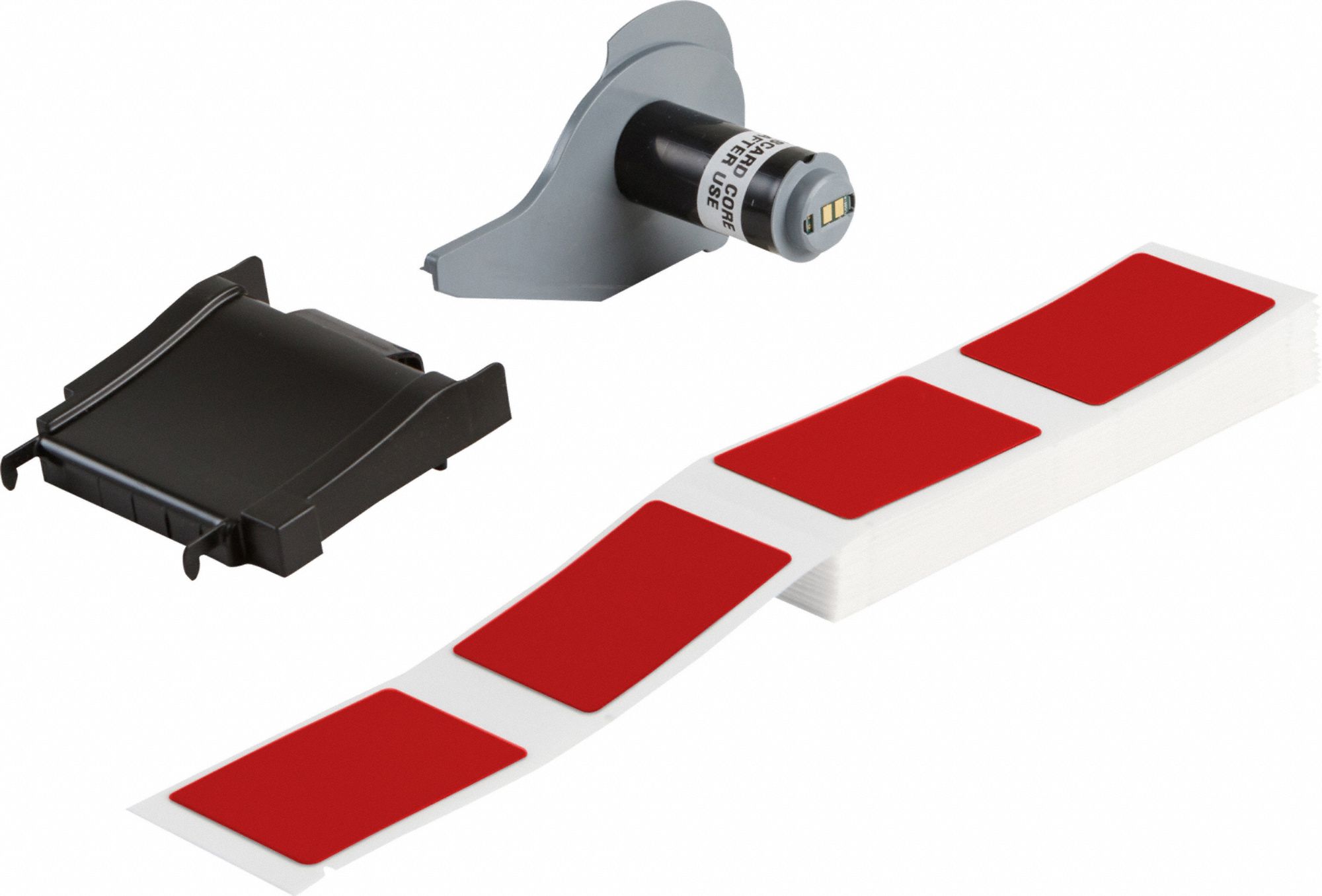 Pre-Cut Label Stock Roll: 1 29/32 in x 1 29/32 in, Polyester, Red (Gloss), 50 Labels per Roll