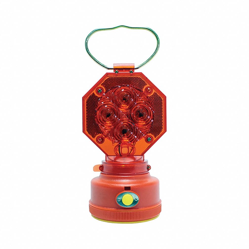 WARNING LIGHT, BATTERY, 60 FLASHES PER MINUTE, 5 IN OVERALL W, 8½ IN OVERALL L, RED