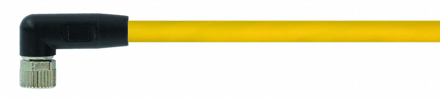 Cordset: M8 Female Right Angle X Bare Wire, 4 Pins, Yellow, PUR, 1.5 m Cable Lg, 24 AWG Wire Size