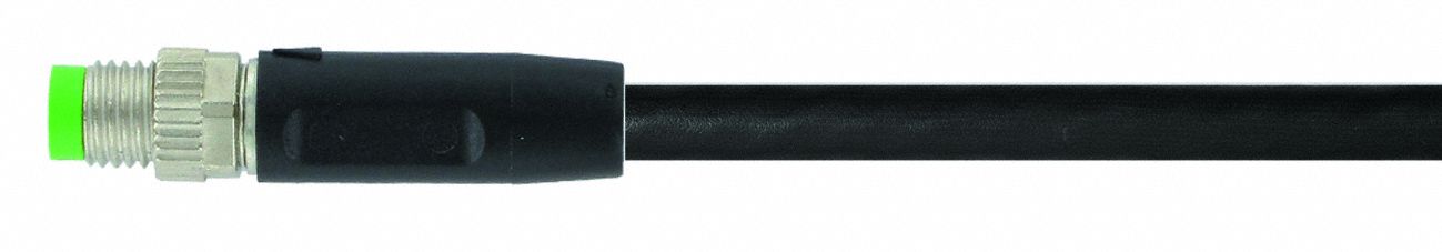 Cordset: M8 Male Straight X Bare Wire, 4 Pins, Black, PUR, 7.5 m Cable Lg, 24 AWG Wire Size