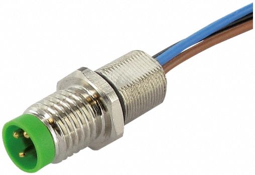 Cordset: M8 Male – Front Mounting Receptacle, A, 3 Pins, 0.5 m Wire Lead Lg