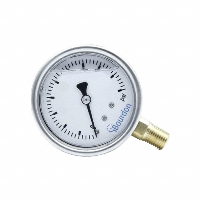 Pressure Gauge: 5, 000 psi, 4 in Dial, 1/4 in NPT Male, Bottom, ±1.00% Accuracy, Copper, MAX5