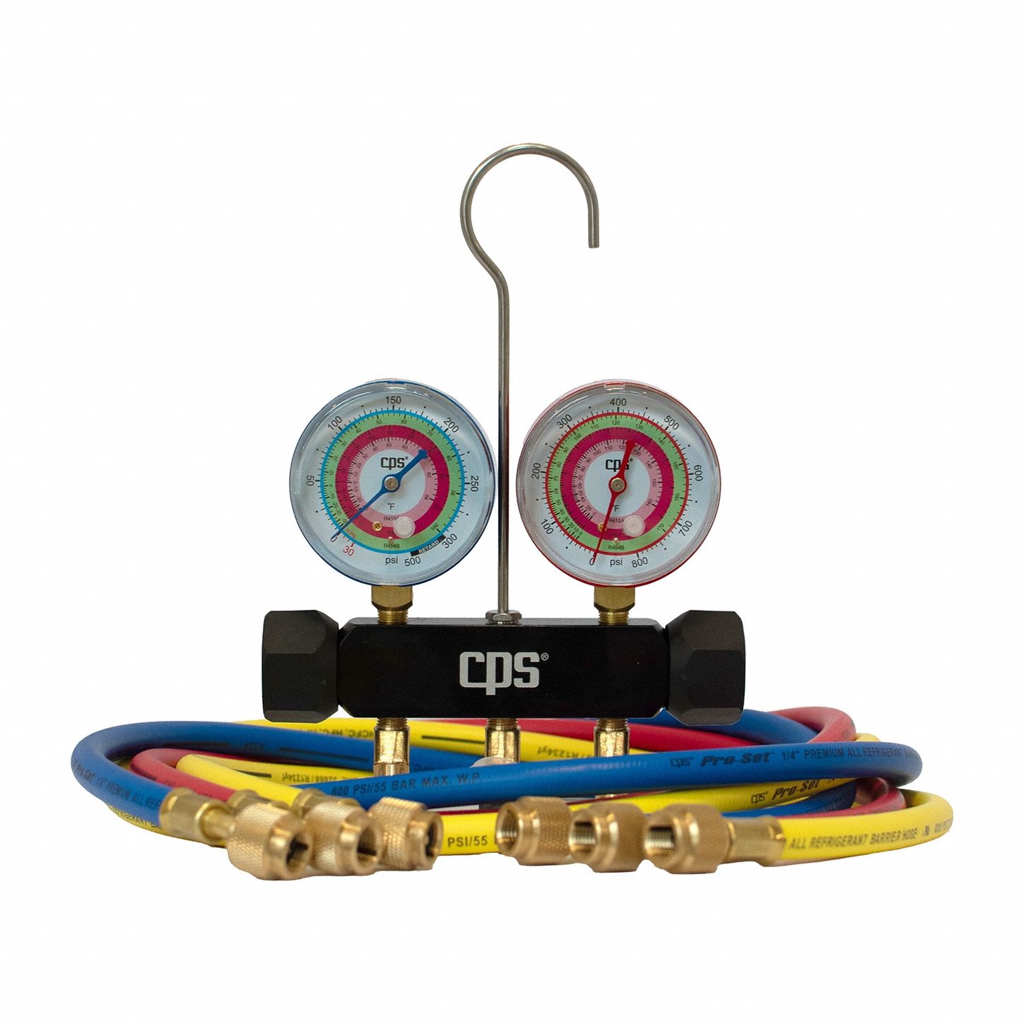 Refrigerant Manifold Set: 2 Valves, 3 Hoses, Series Blackmax, 2 1/2 in Gauge