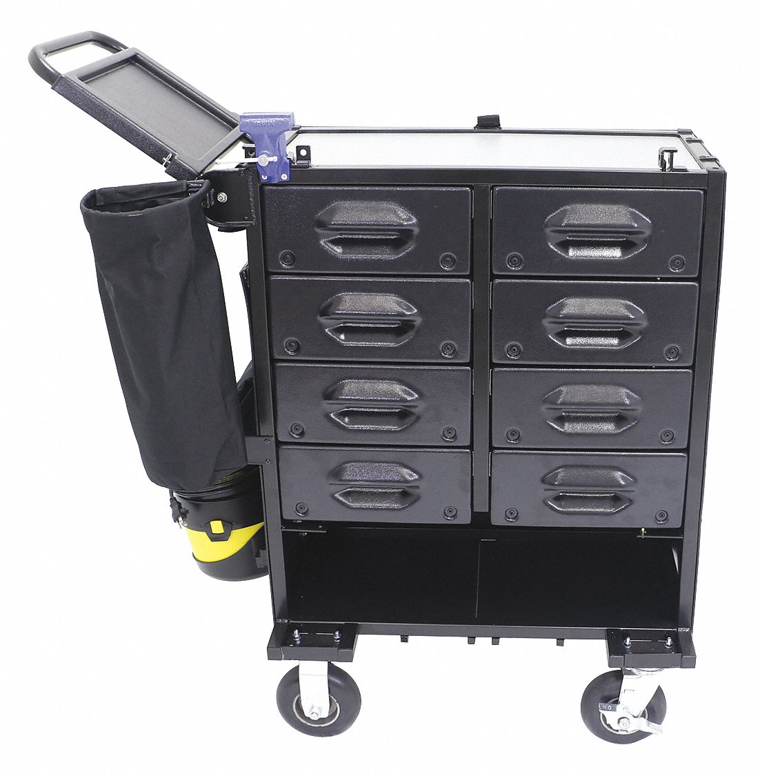Tool Utility Cart: Powder Coated Black, 21 in Overall Wd, 40 in Overall Dp, No Lid Lid