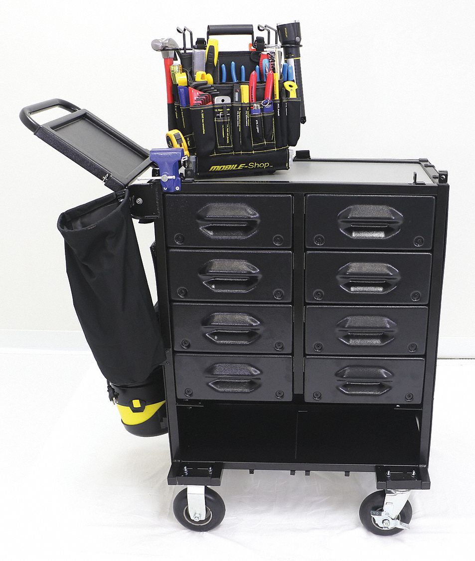 Tool Cart, Complete: Black, 27 in Wd, 40 in Dp, 44 in Ht, Padlockable, 8 Drawers