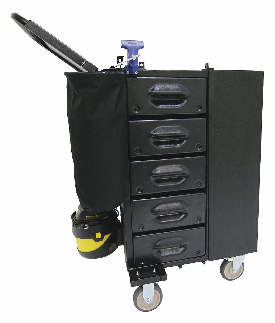 Tool Utility Cart: Powder Coated Black, 16 in Overall Wd, 36 in Overall Dp, No Lid Lid