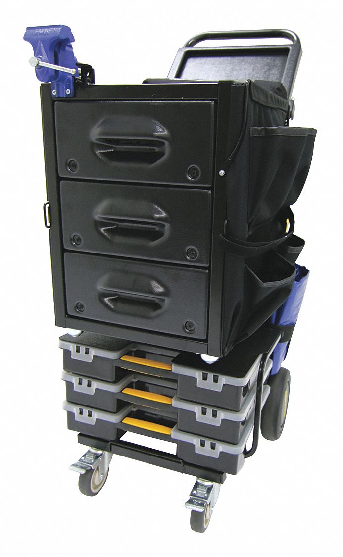 Tool Utility Cart: Matte Black, 22 in Wd, 26 in Dp, 41 in Ht, No Lid, Padlockable