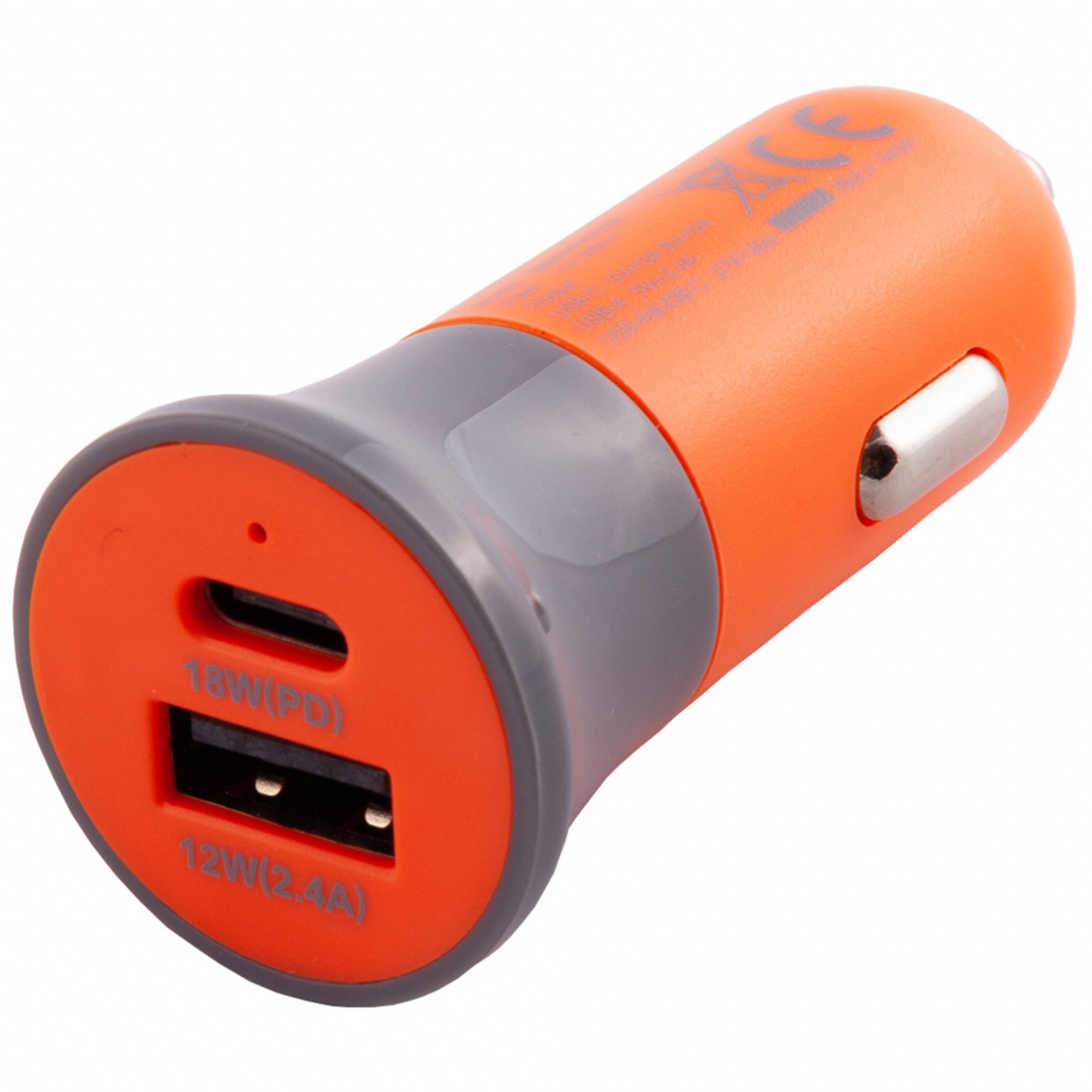 Portable, 12V, HiVis Dual Port 30W DC Charger, Orange 800ML1