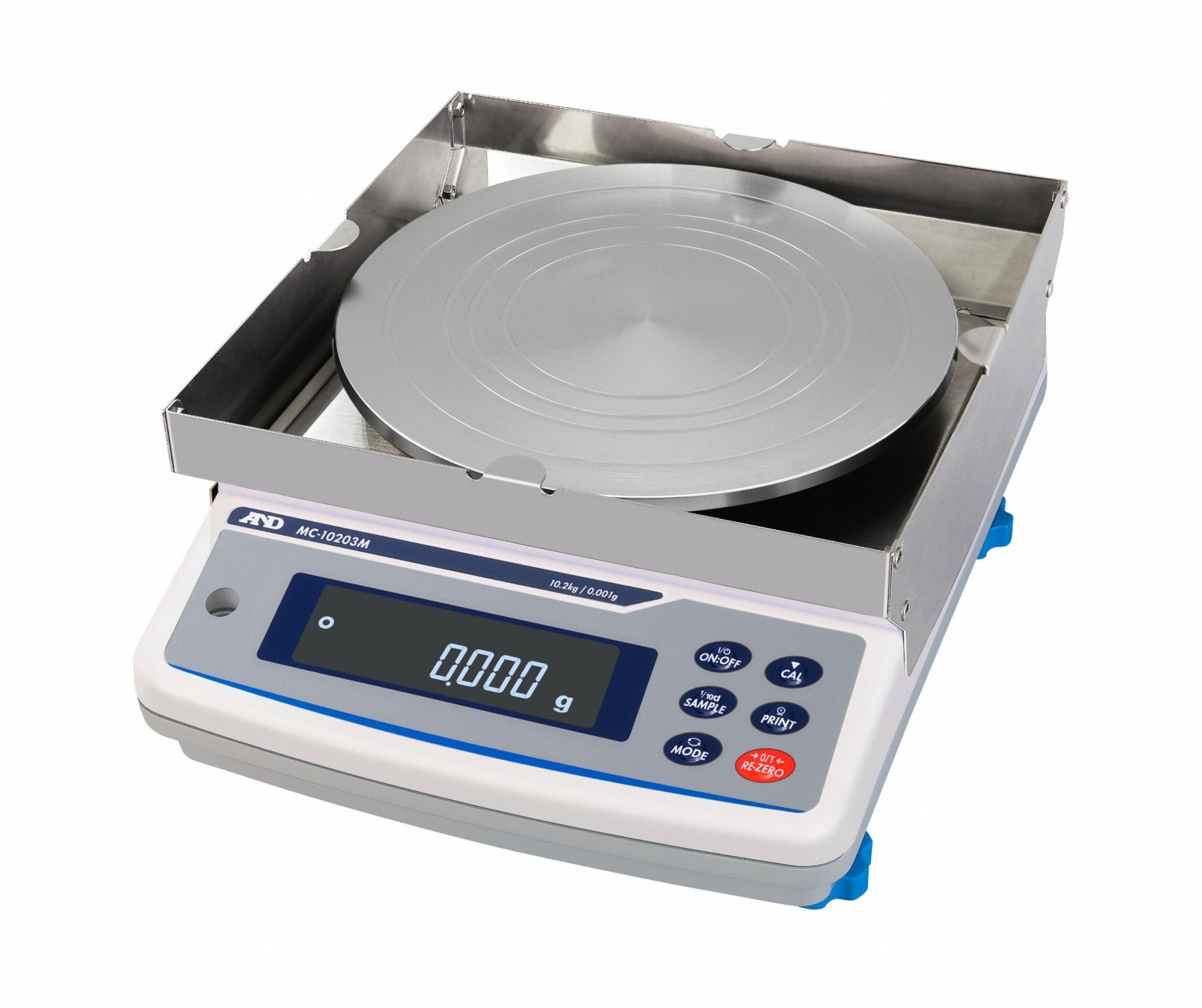 A&D WEIGHING Lab Scale: 10,200 g Capacity, 0.001 g Readability, 0.0015 g Repeatability, ABS (MPN MC-10203MS). Key specifications — Brand: A&D WEIGHING; Display Type: LCD.