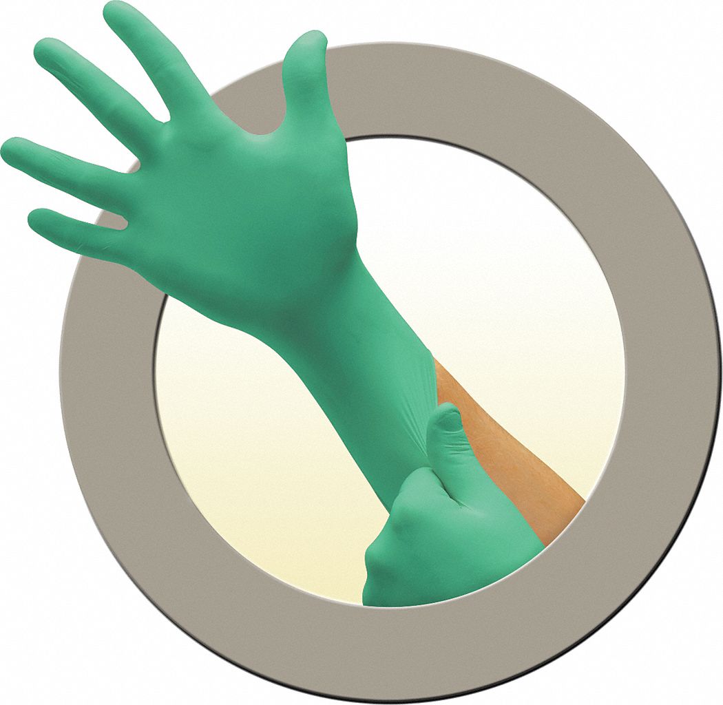 CHEMICAL-RESISTANT GLOVES, BEADED CUFF, SZ L/9, 12 IN L/7.8 MIL THK, GRN, NITRILE/NEOPRENE, PK 6