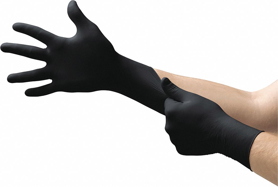 BLACK DRAGON DISPOSABLE GLOVES, 9.50 IN L/4.70 MIL THICK, SZ 8/M, BLACK, LATEX, BX 100