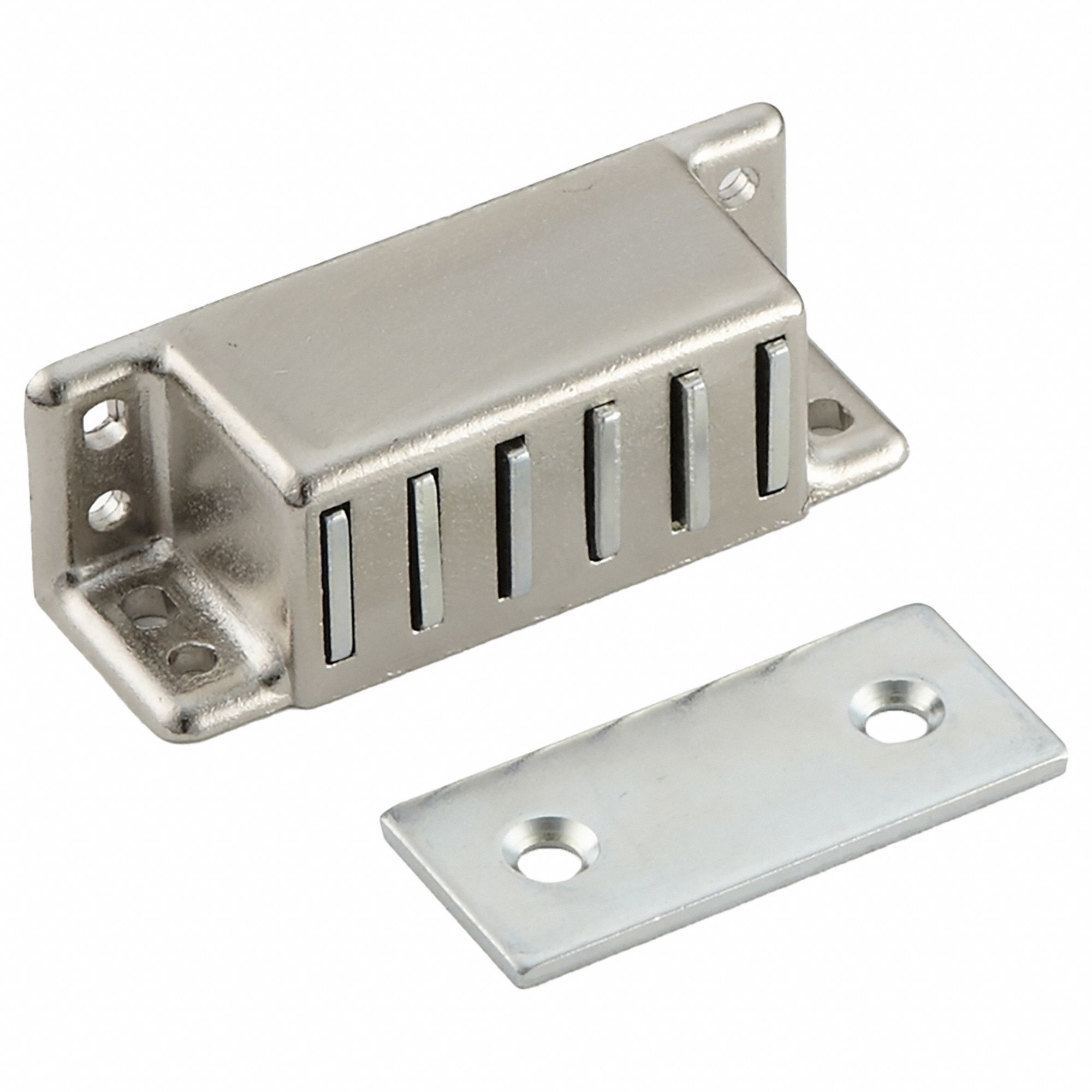 Door Catch: Steel, Magnetic, 13/16 in Ht, 2 3/8 in Wd