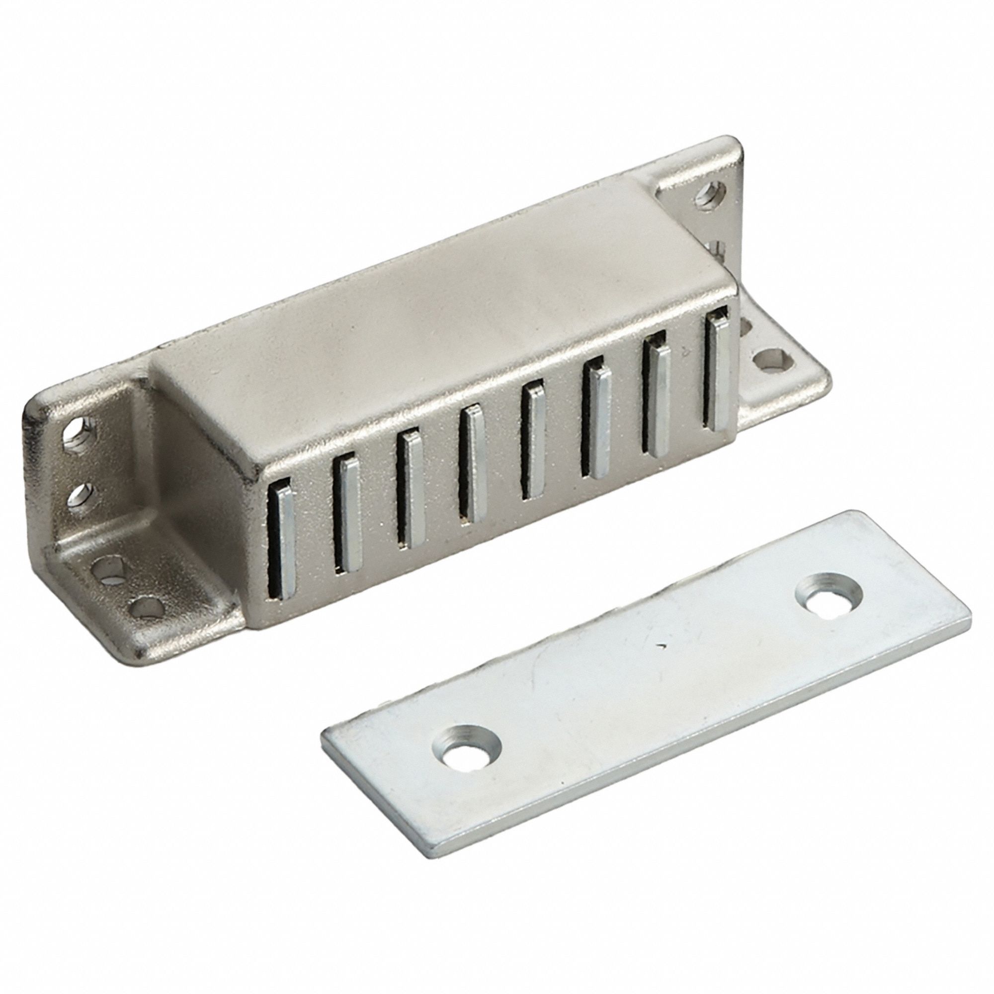 Door Catch: Steel, Magnetic, 13/16 in Ht, 3 1/8 in Wd