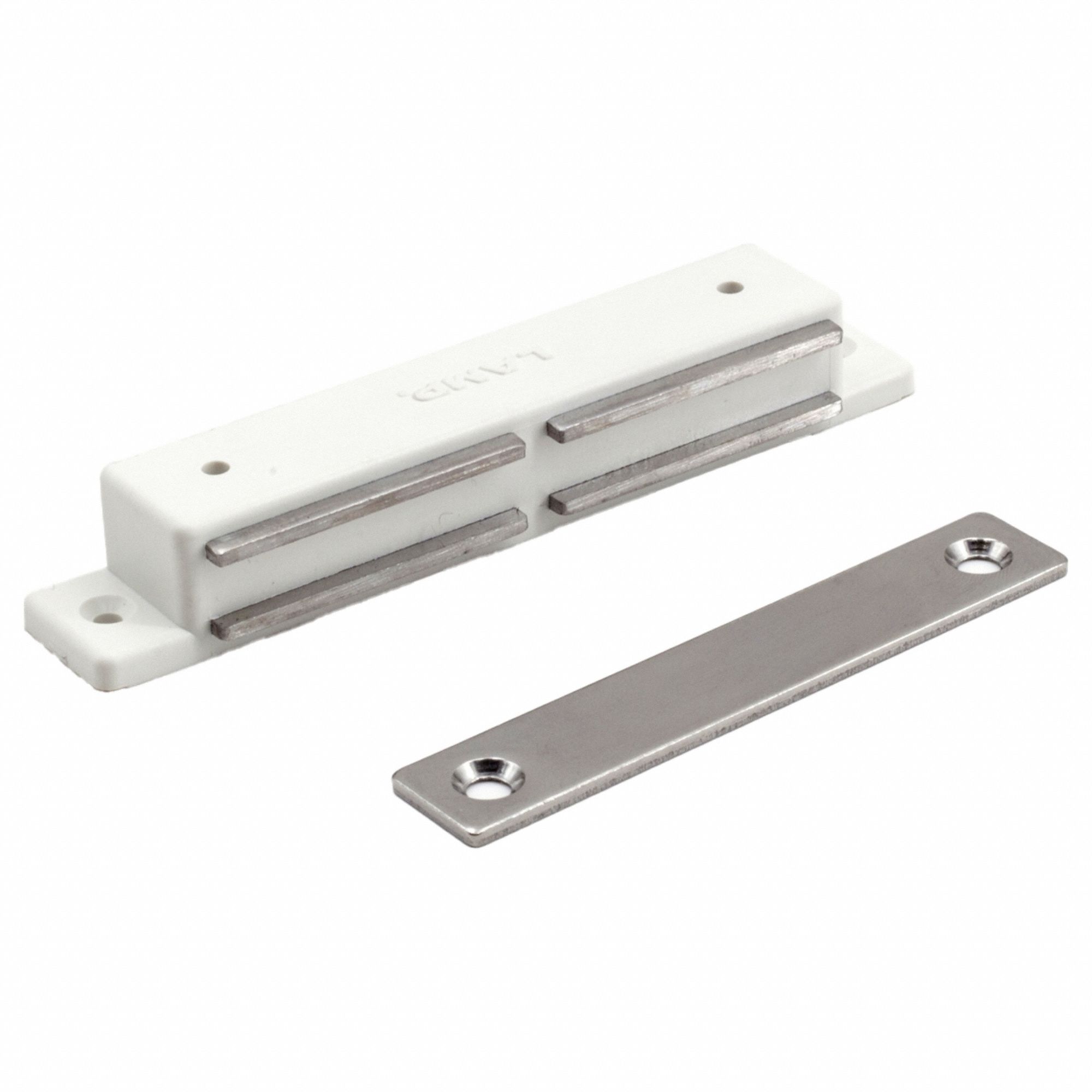 Door Catch: Plastic, Magnetic, 5/8 in Ht, 4 3/16 in Wd
