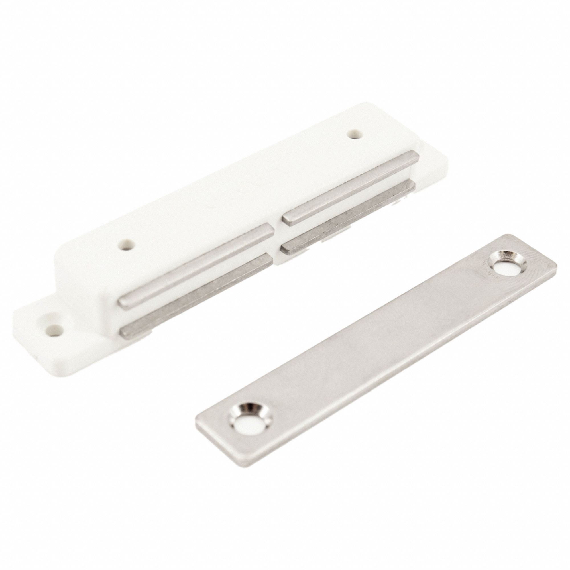 Door Catch: Plastic, Magnetic, 1/2 in Ht, 3 3/8 in Wd