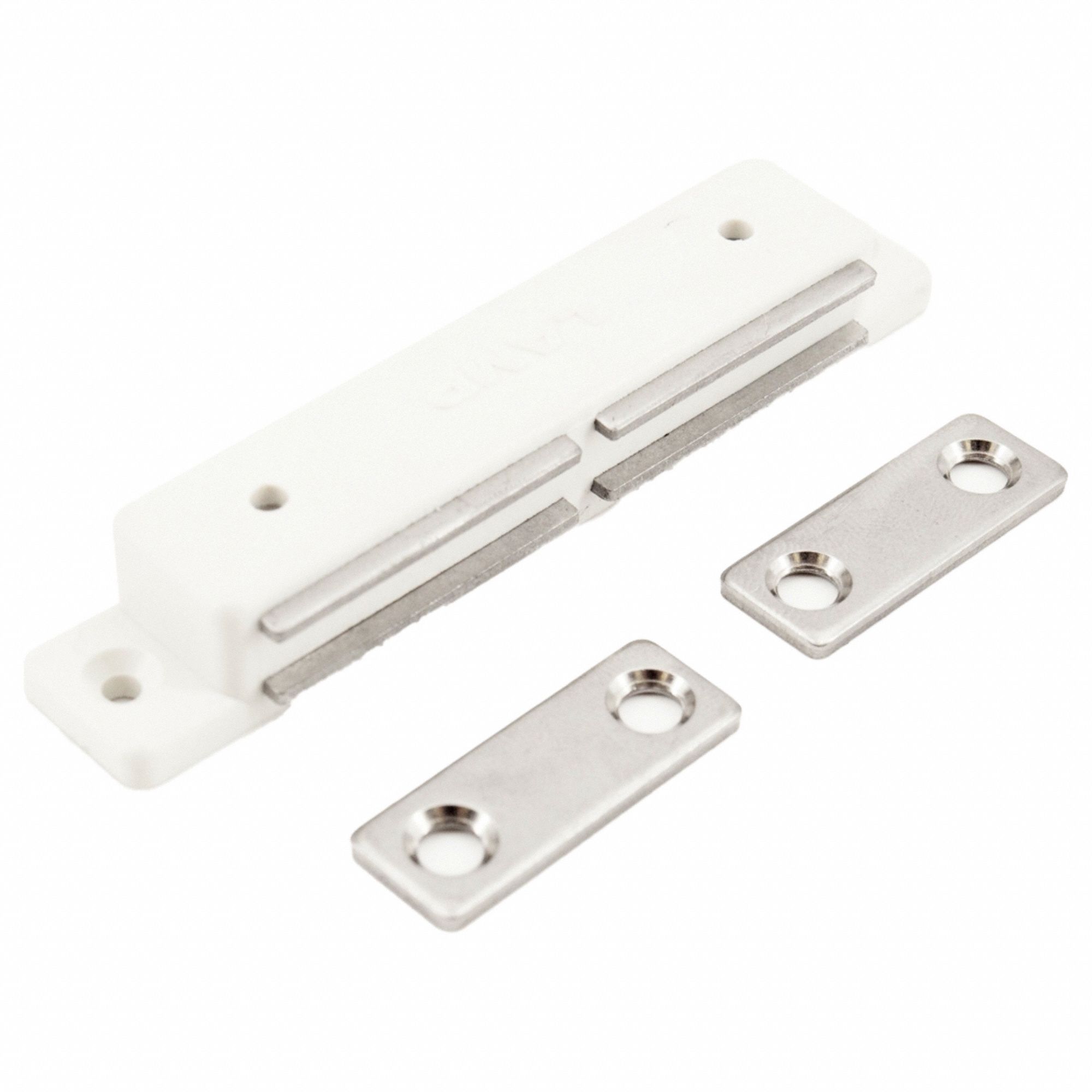 Door Catch: Plastic, Magnetic, 1/2 in Ht, 3 3/8 in Wd