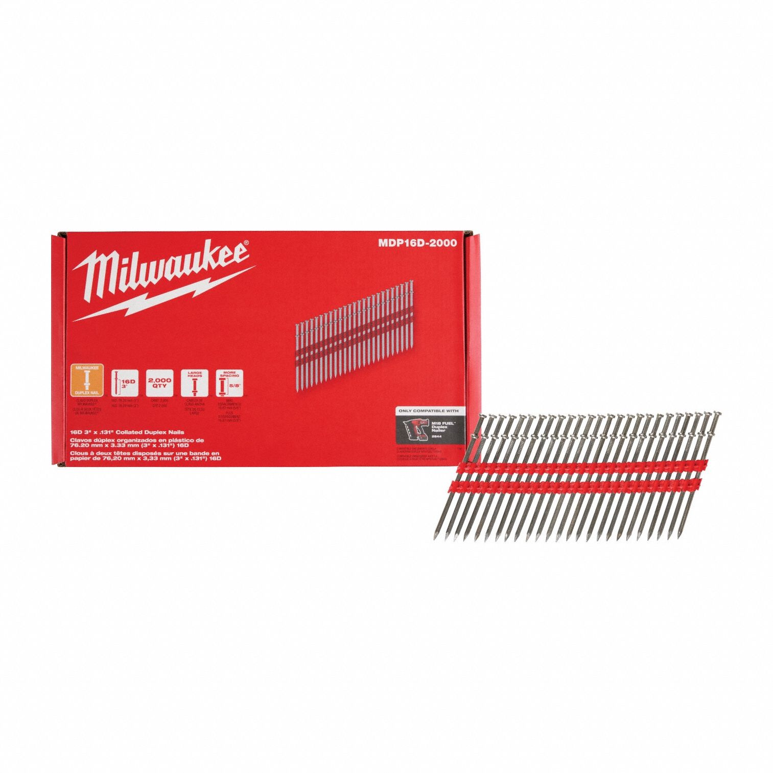 Duplex Nails: Duplex Nails, Flat, Smooth, 3 5/8 in Overall Lg, 0.131 in Shank Dia, Steel