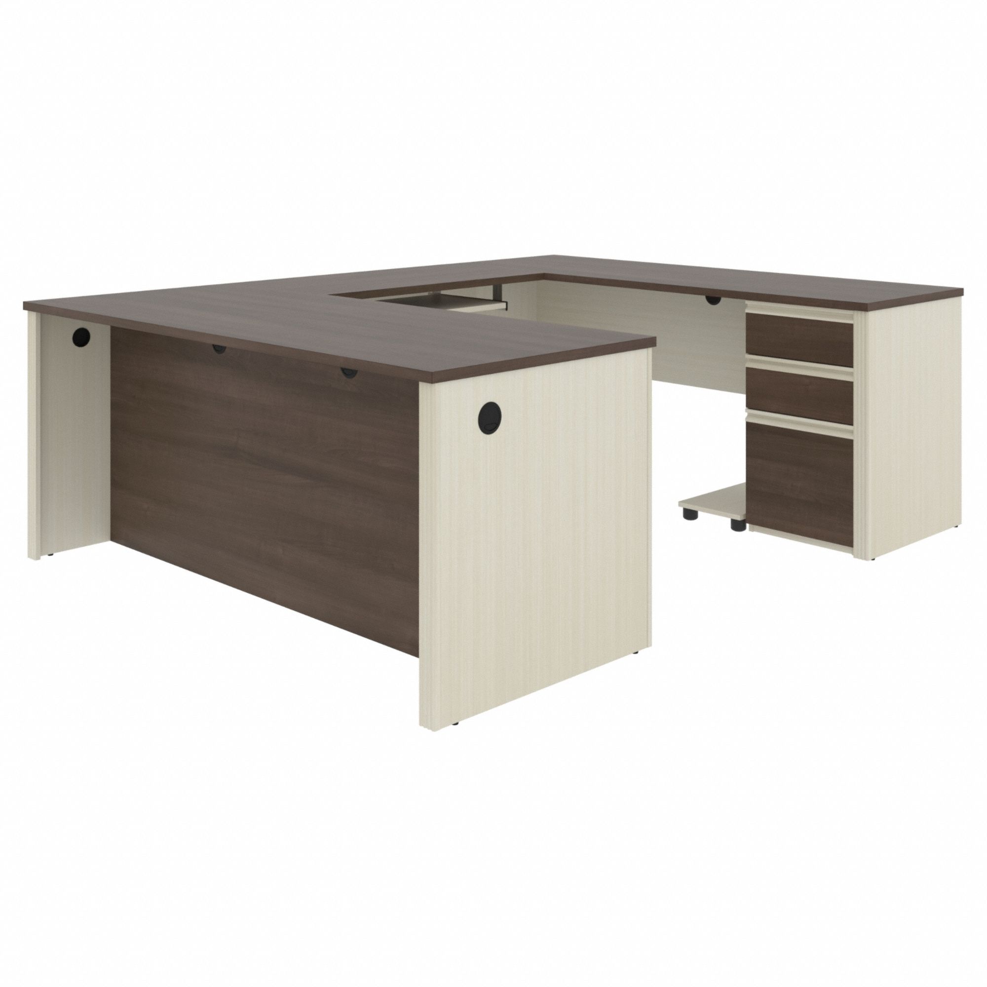 U-Shaped Office Desk: White Chocolate, 71 1/8 in Overall Wd, 92 5/8 in Overall Dp, Antigua