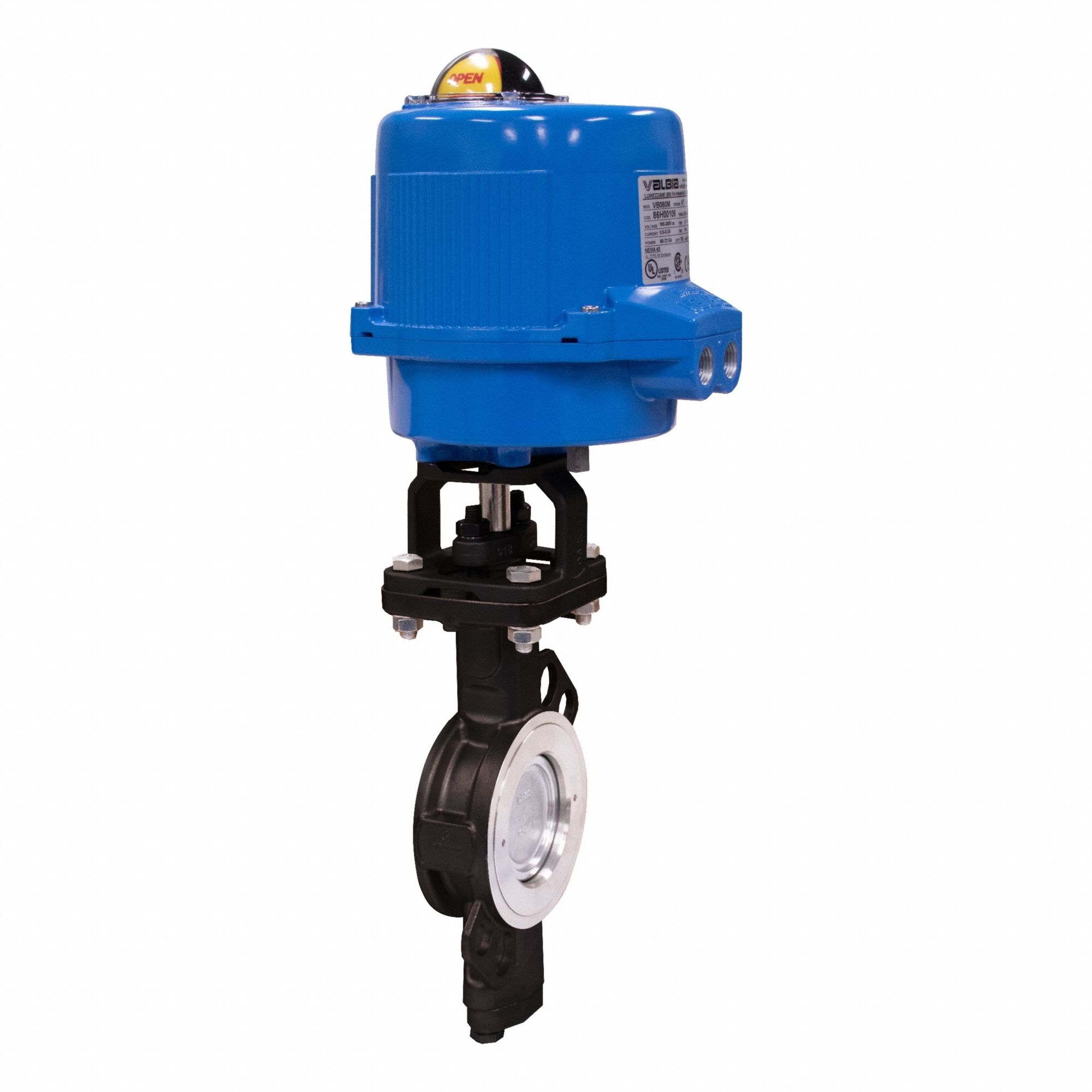 Electrically Actuated Butterfly Valve: Carbon Steel, 100 to 240V AC, 10 in Pipe Size, Wafer