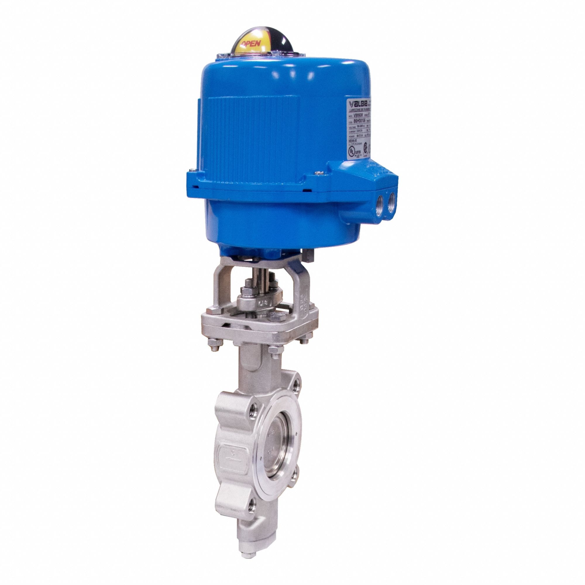 Electrically Actuated Butterfly Valve: Stainless Steel, 100 to 240V AC, 10 in Pipe Size, Lug