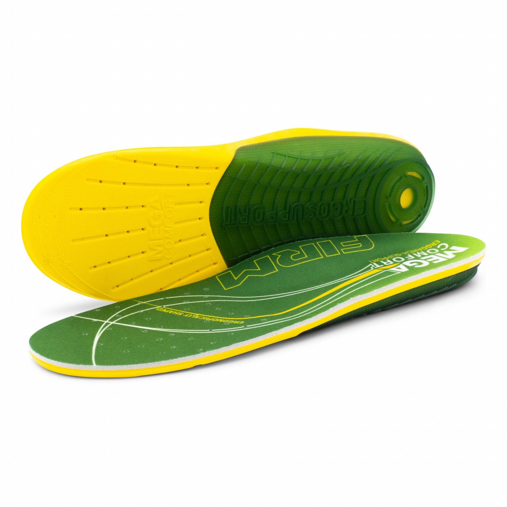 Insole: Discomfort/Fatigue, Green/Yellow, Medium/High, 2XL, Men's, Round, 1 PR