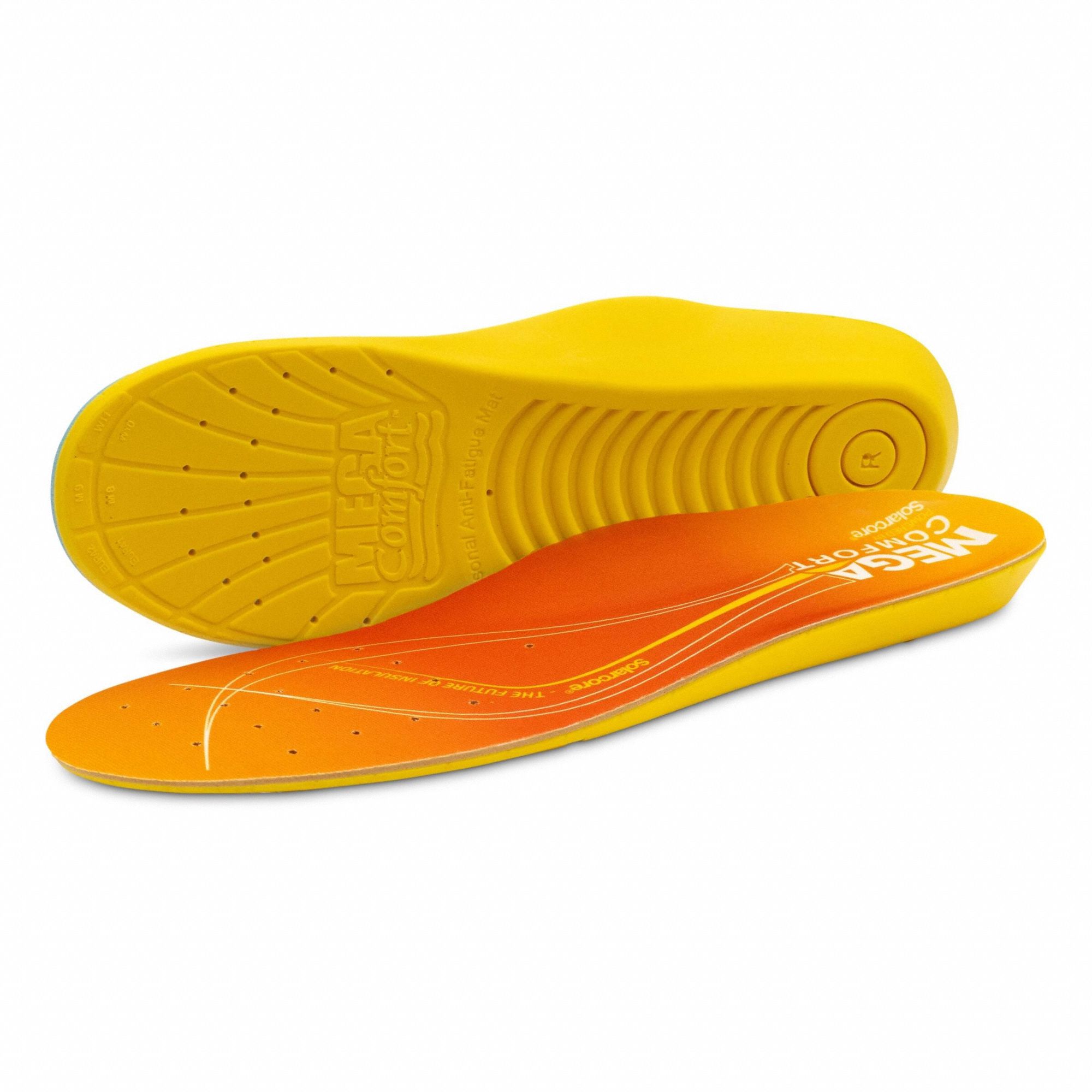Insole: Cold Feet/Fatigue, 10 to 11 For Shoe Size, Orange/Yellow, Medium, Unisex, Round
