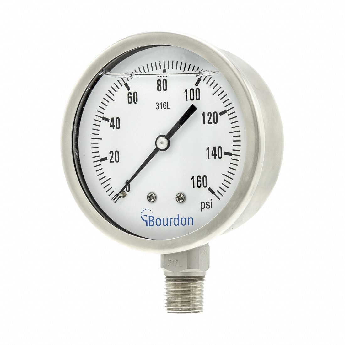 BOURDON, 160 psi to 0 psi to 160 psi, 100 mm Dial, Pressure