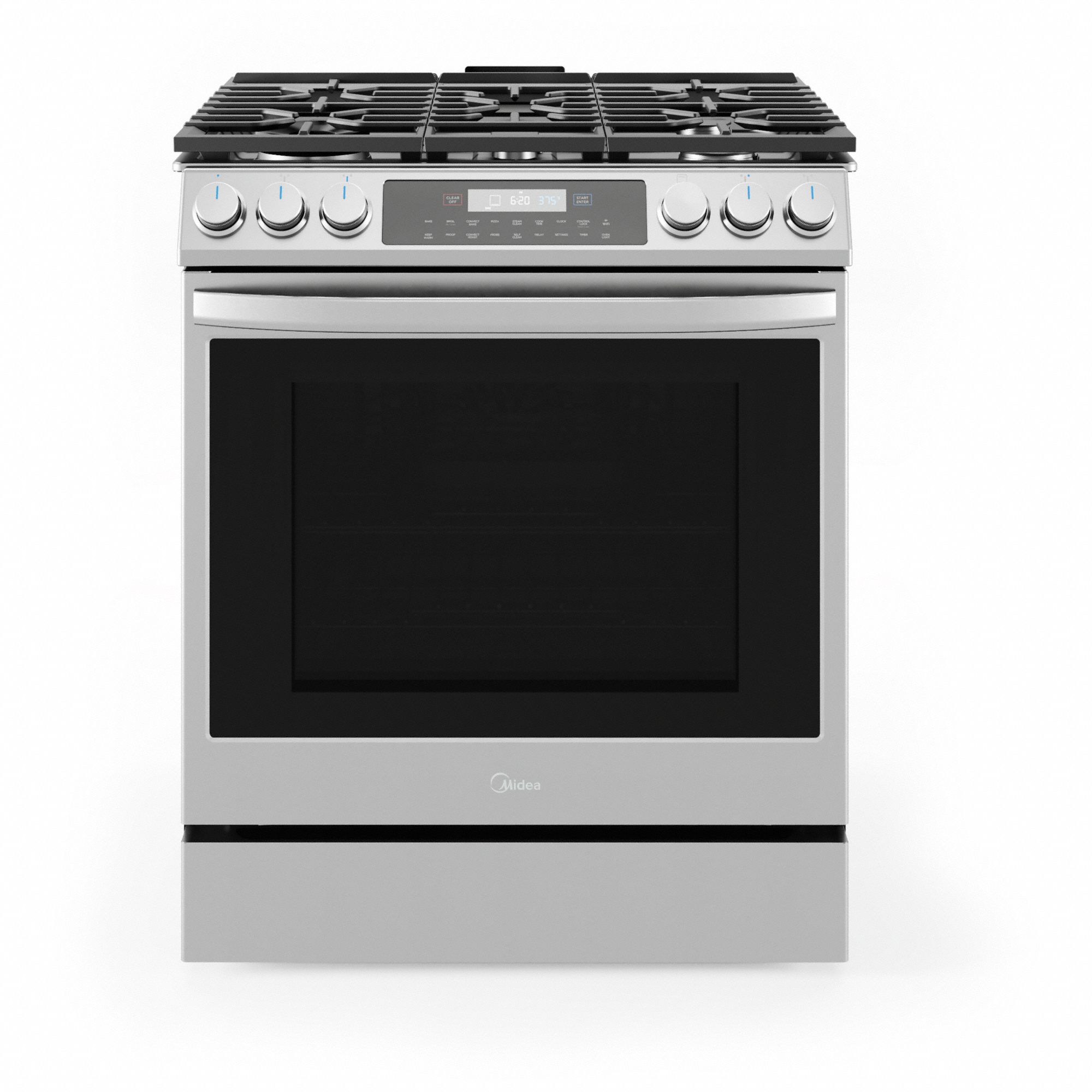 Range: Stainless Steel, Natural Gas, 5 Burners, ADA Compliant, Self Cleaning