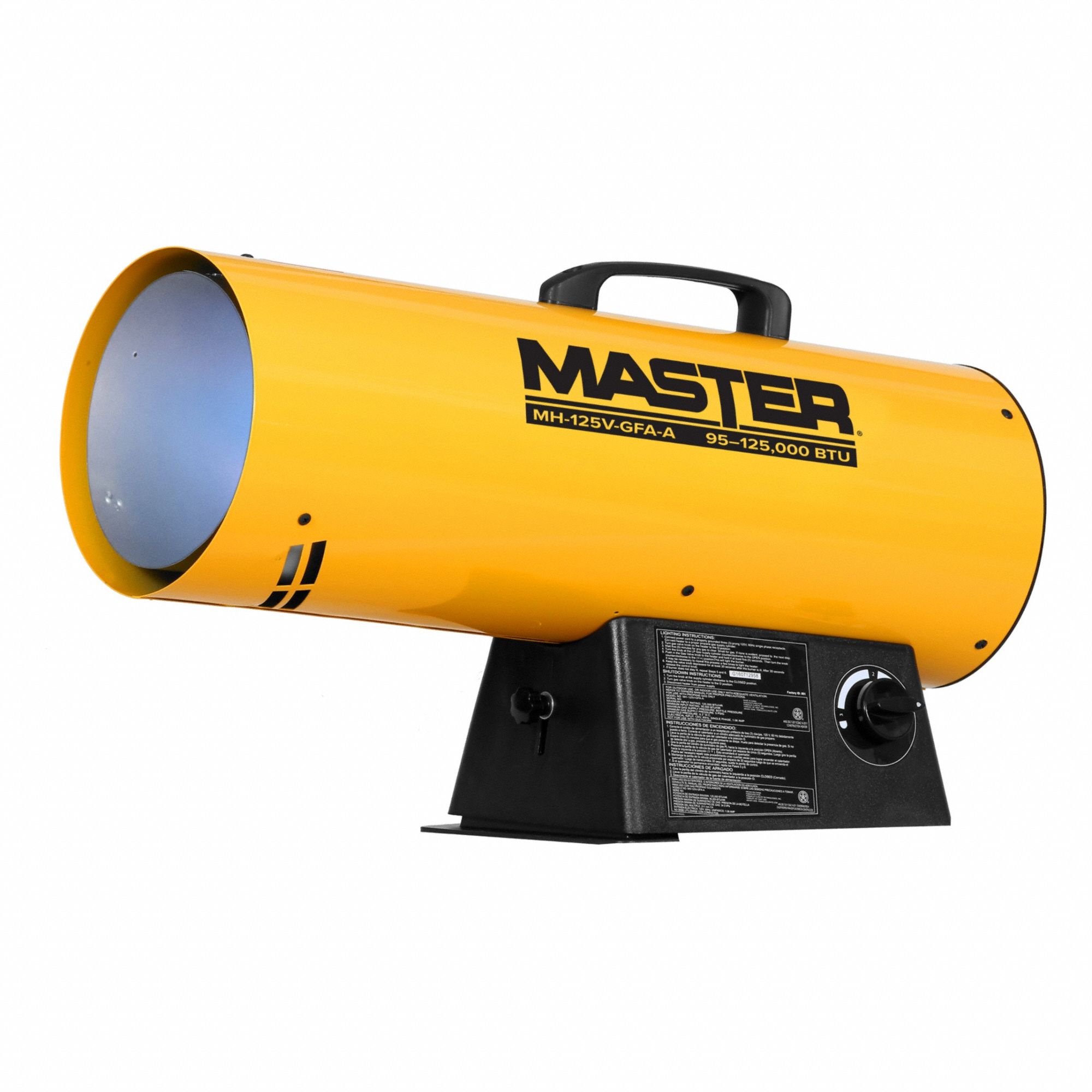 Portable Gas Torpedo Heater: 125, 000 BtuH Heating Capacity Output, 3, 125 sq ft Heating Area